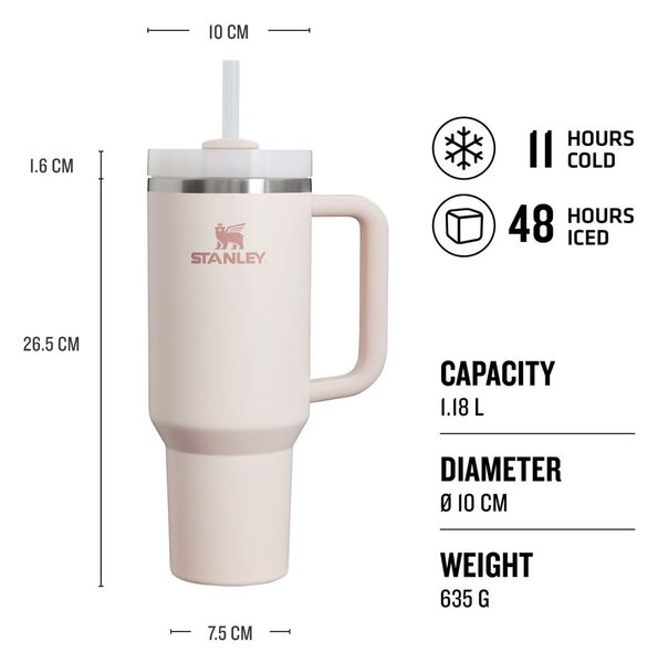 Svijetlo ružičasta termosica od nehrđajućeg čelika sa slamkom 1,18 l Quencher H2.0 FlowState Tumbler Rose Quartz – Stanley