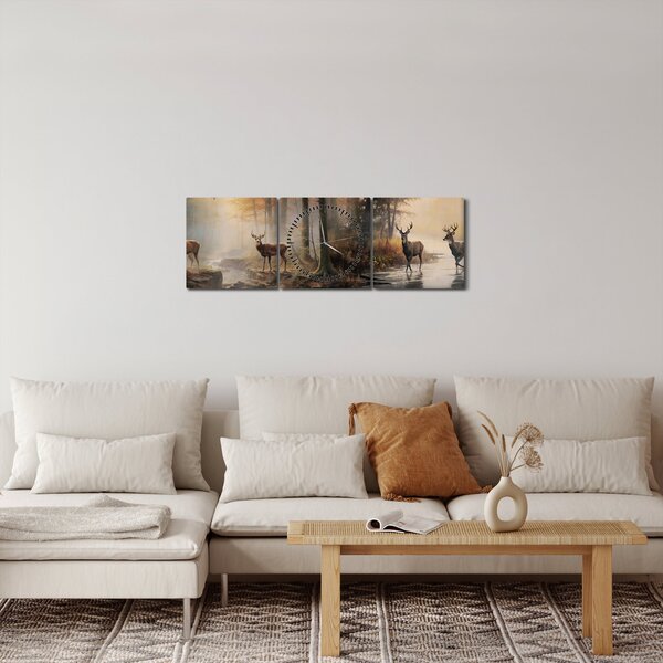 Slika - Vintage slika divljih životinja (sa satom) (90x30 cm)