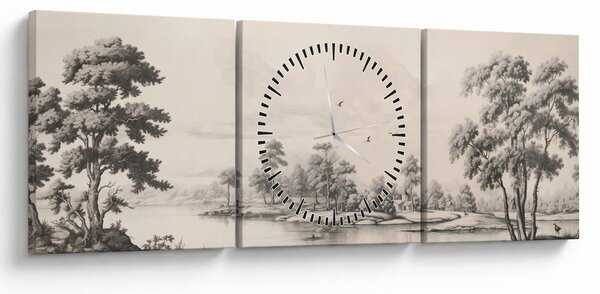 Slika - Vintage pejzažni crtež (sa satom) (90x30 cm)