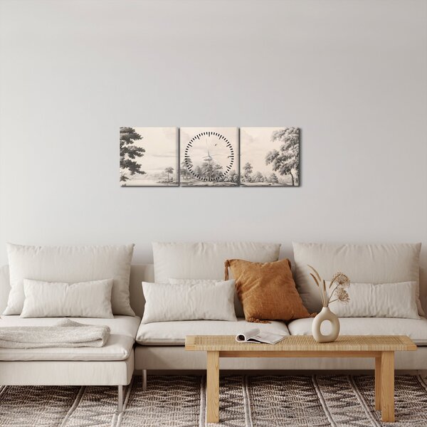 Slika - Vintage pejzažni crtež (sa satom) (90x30 cm)