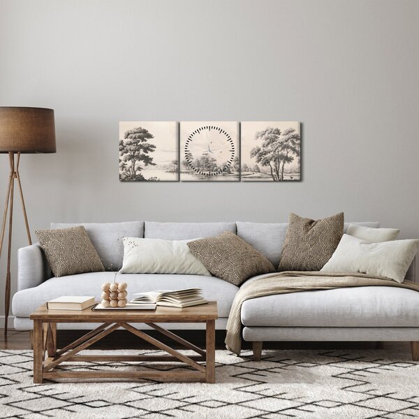 Slika - Vintage pejzažni crtež (sa satom) (90x30 cm)