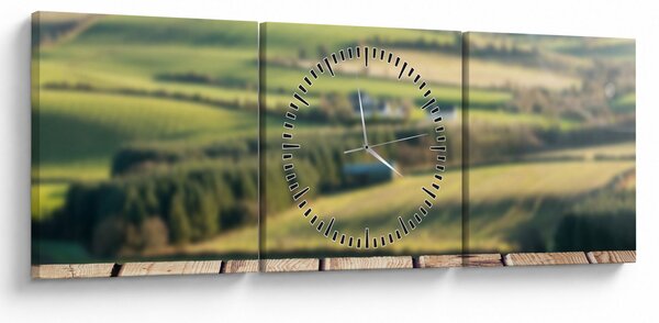 Slika - Drvena polica s pejzažom (sa satom) (90x30 cm)
