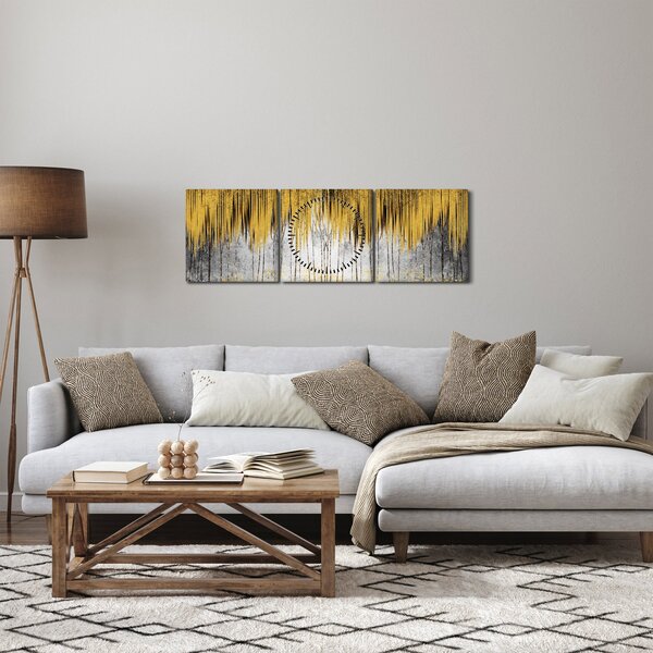 Slika - Zlatne linije (sa satom) (90x30 cm)