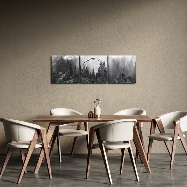 Slika - Šuma s ilustriranim elementima (sa satom) (90x30 cm)