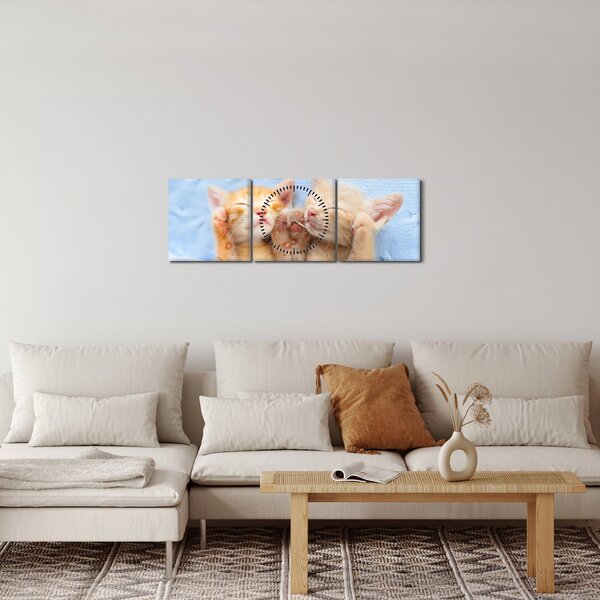 Slika - Mačići koji spavaju (sa satom) (90x30 cm)