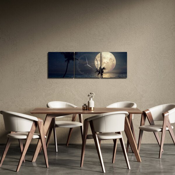 Slika - Plaža s punim mjesecom (sa satom) (90x30 cm)