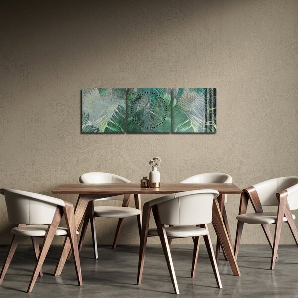 Slika - Betonska tekstura s lišćem (sa satom) (90x30 cm)