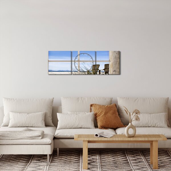 Slika - Prozor s pogledom na plažu (sa satom) (90x30 cm)