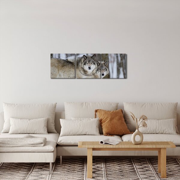 Slika - Vukovi zimi (sa satom) (90x30 cm)