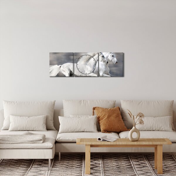 Slika - Bijeli konji zimi (sa satom) (90x30 cm)