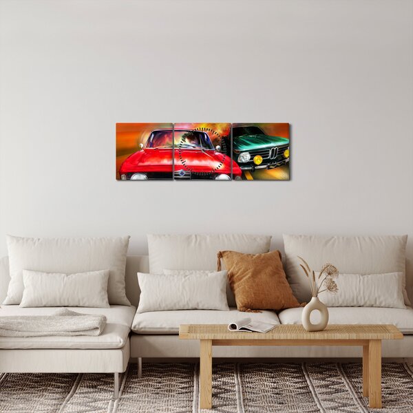 Slika - Retro trkaći automobili (sa satom) (90x30 cm)