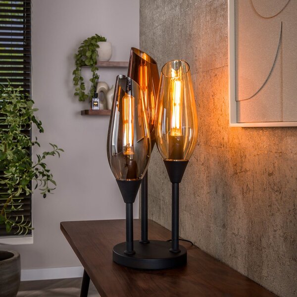 ZIJLSTRA Stolna lampa Cocoon, crna, 3 žarulje, visina 59 cm, staklo, E27, Metalik, Dnevni boravak/blagovaonica, Metal
