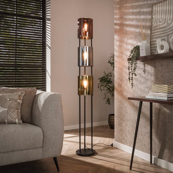 ZIJLSTRA Lucente Tricolore podna lampa, crna, 3 žarulje, 175 cm, E27, Crno, Dnevni boravak/blagovaonica, Metal