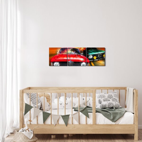 Slika - Retro trkaći automobili (sa satom) (90x30 cm)