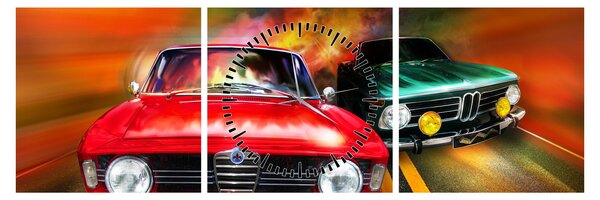 Slika - Retro trkaći automobili (sa satom) (90x30 cm)