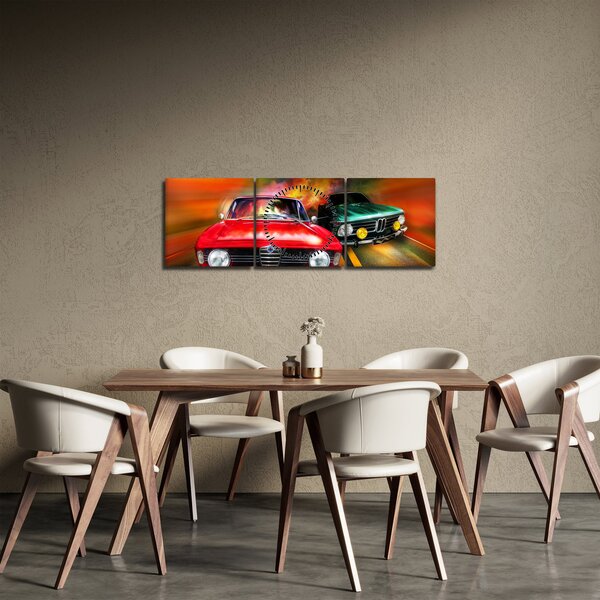 Slika - Retro trkaći automobili (sa satom) (90x30 cm)