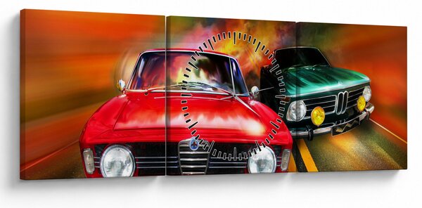 Slika - Retro trkaći automobili (sa satom) (90x30 cm)