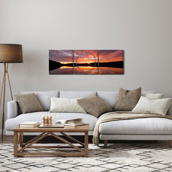 Slika - Zalazak sunca nad jezerom (sa satom) (90x30 cm)