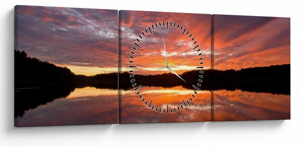 Slika - Zalazak sunca nad jezerom (sa satom) (90x30 cm)
