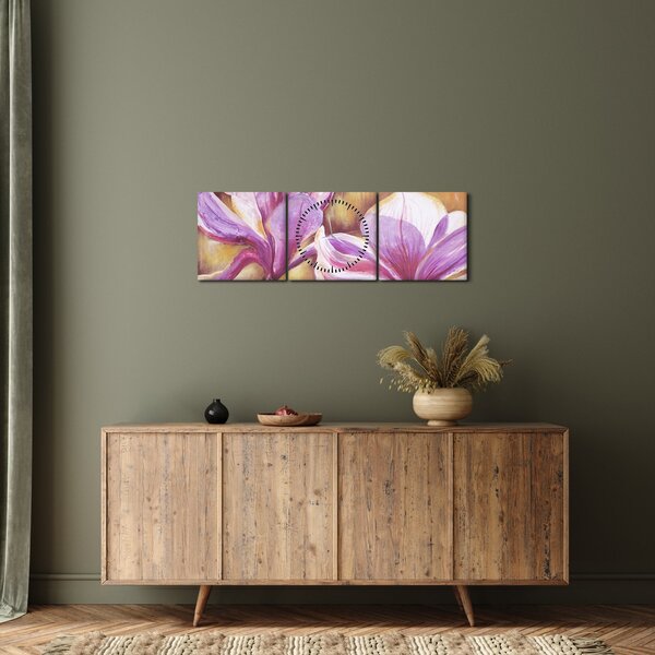 Slika - Cvjetovi magnolije (sa satom) (90x30 cm)