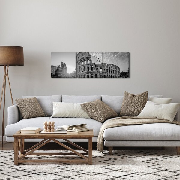 Slika - Koloseum u Rimu, crno-bijelo (sa satom) (90x30 cm)
