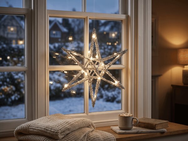 Božićna zvijezda STARLIGHT s LED osvjetljenjem 30 cm, srebrna