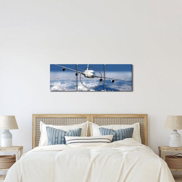 Slika - Avion u oblacima (sa satom) (90x30 cm)