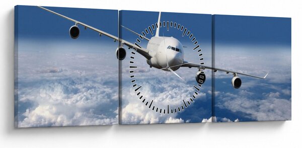 Slika - Avion u oblacima (sa satom) (90x30 cm)