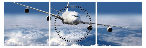Slika - Avion u oblacima (sa satom) (90x30 cm)