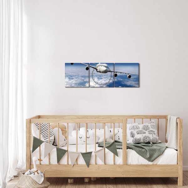 Slika - Avion u oblacima (sa satom) (90x30 cm)
