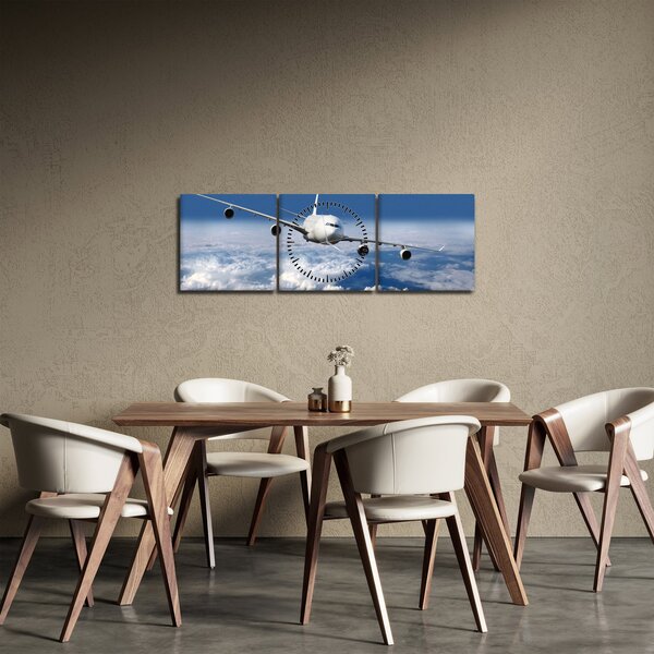 Slika - Avion u oblacima (sa satom) (90x30 cm)