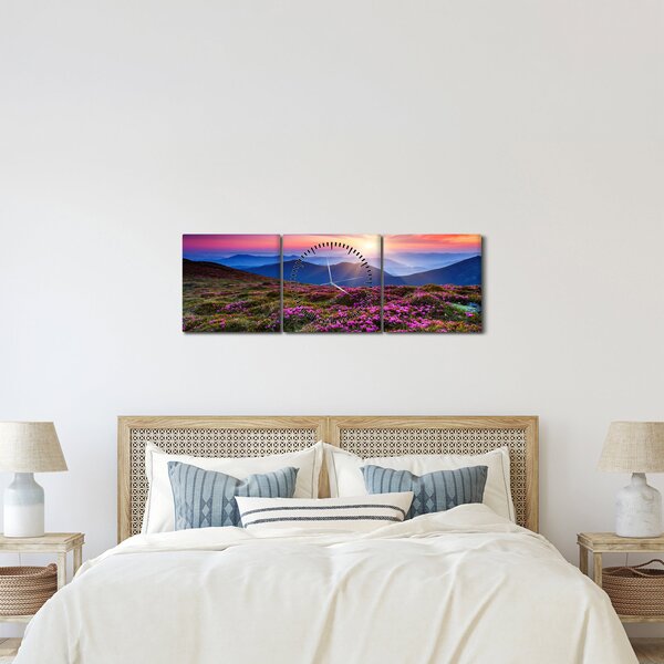 Slika - Planinski cvjetni krajolik (sa satom) (90x30 cm)