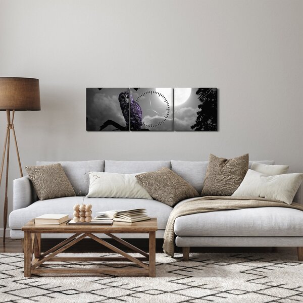 Slika - Noćna sova, ljubičasta sova (sa satom) (90x30 cm)