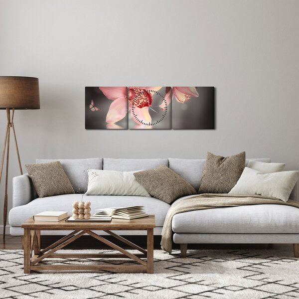 Slika - Cvijeće i leptir (sa satom) (90x30 cm)