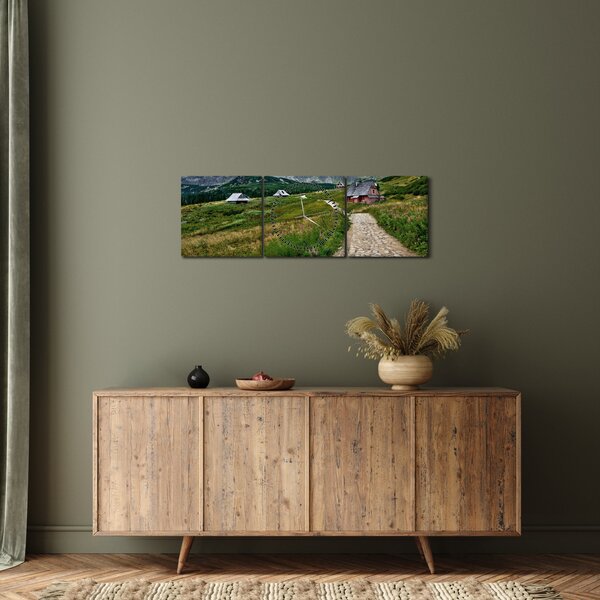 Slika - Planinski krajolik s kućama (sa satom) (90x30 cm)