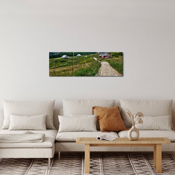 Slika - Planinski krajolik s kućama (sa satom) (90x30 cm)