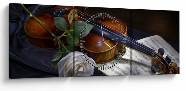 Slika - Ruže i violina (sa satom) (90x30 cm)