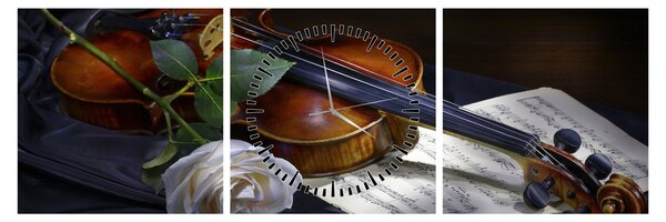 Slika - Ruže i violina (sa satom) (90x30 cm)