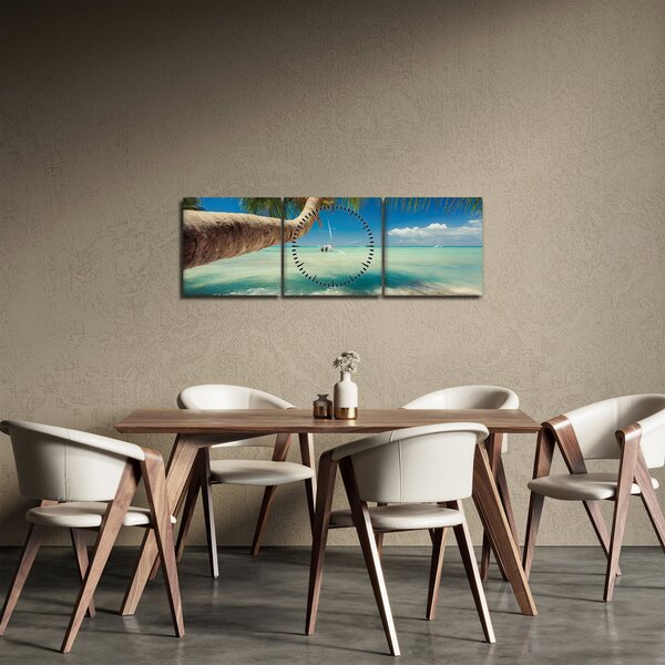 Slika - Čisto more s palmom (sa satom) (90x30 cm)