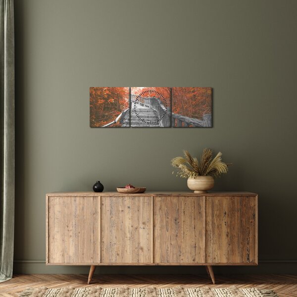 Slika - Stepenice u prirodi, narančaste (sa satom) (90x30 cm)