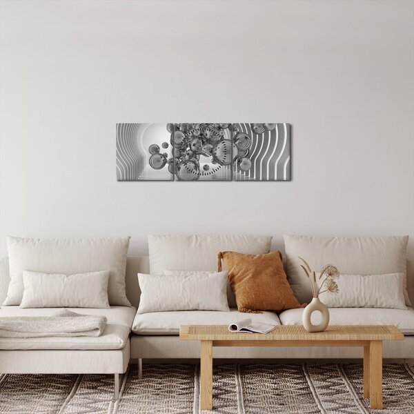 Slika - Crno-bijeli mjehurići (sa satom) (90x30 cm)