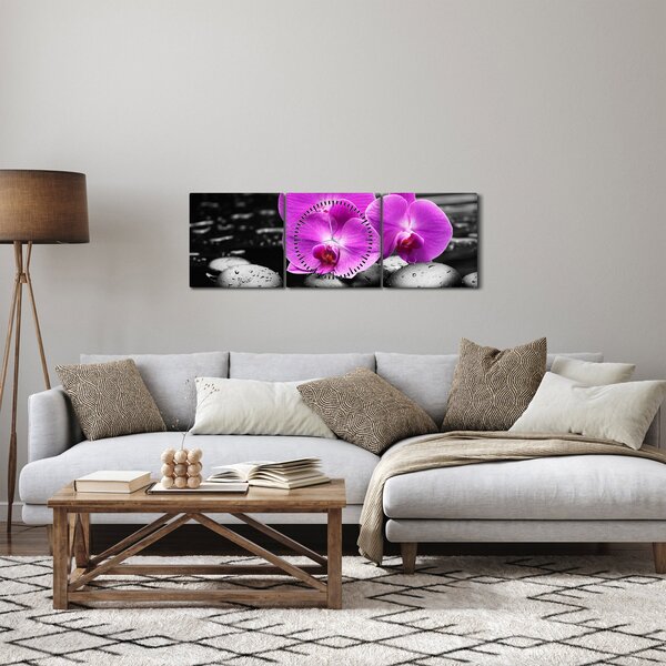 Slika - Ljubičaste orhideje (sa satom) (90x30 cm)