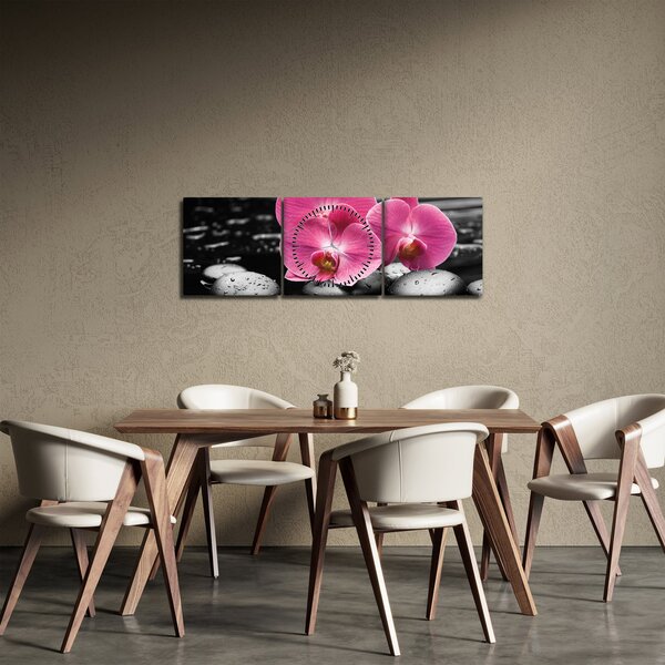 Slika - Ružičaste orhideje (sa satom) (90x30 cm)