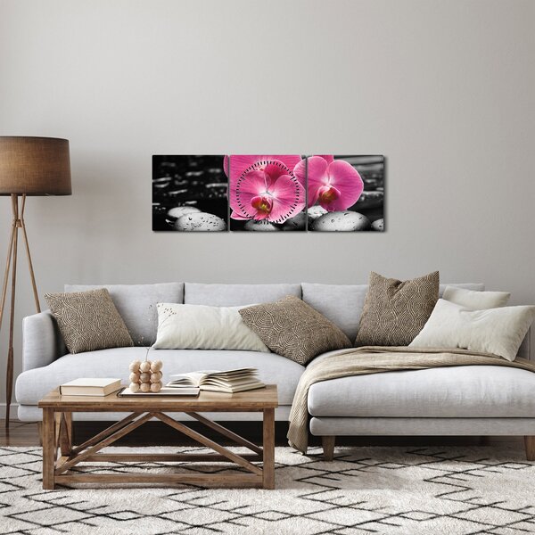 Slika - Ružičaste orhideje (sa satom) (90x30 cm)