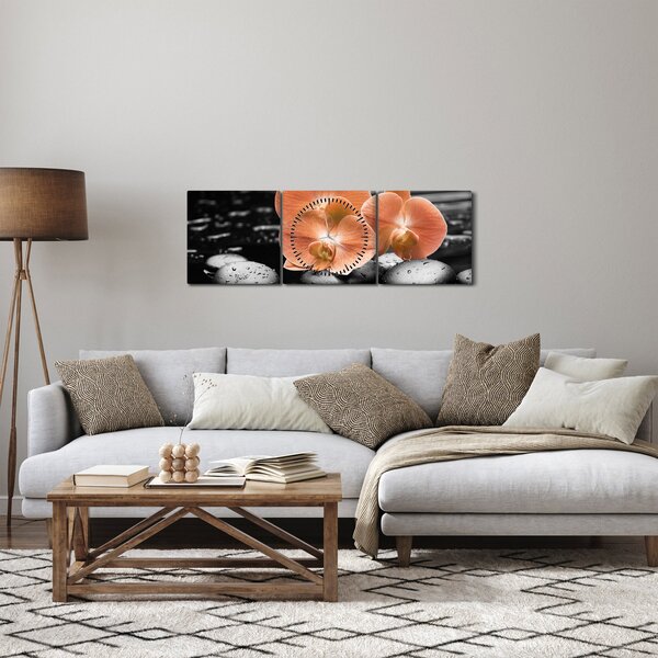 Slika - Narančaste orhideje (sa satom) (90x30 cm)