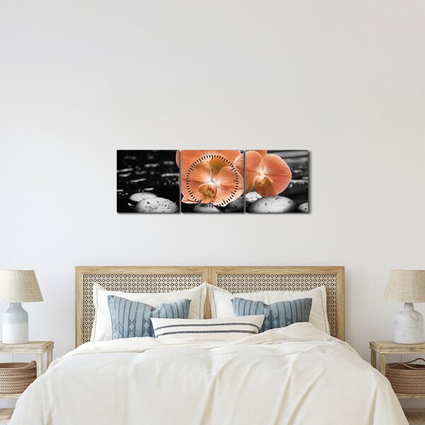 Slika - Narančaste orhideje (sa satom) (90x30 cm)