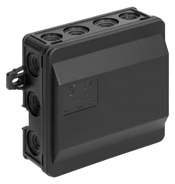 Junction boxes S elastic cut-off glands 90 x 90 mm click IP54, Crna
