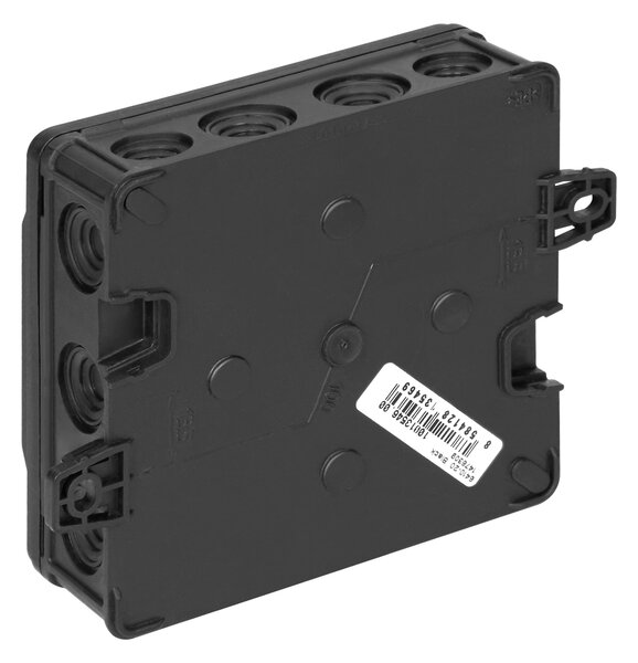Junction boxes S elastic cut-off glands 90 x 90 mm click IP54, Crna