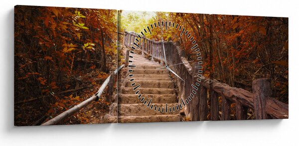 Slika - Stepenice u prirodi u jesen (sa satom) (90x30 cm)