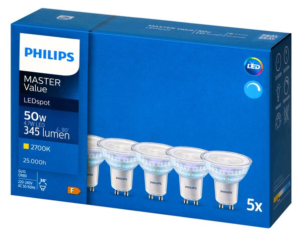 5 x Philips CorePro GU10 LED Žarulja, 4.7W, 375lm, 2700K, DIMM